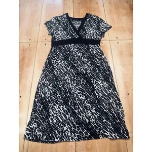 AXcess Liz Claiborne Animal‎ Print V Neck Midi Dress Women Size M